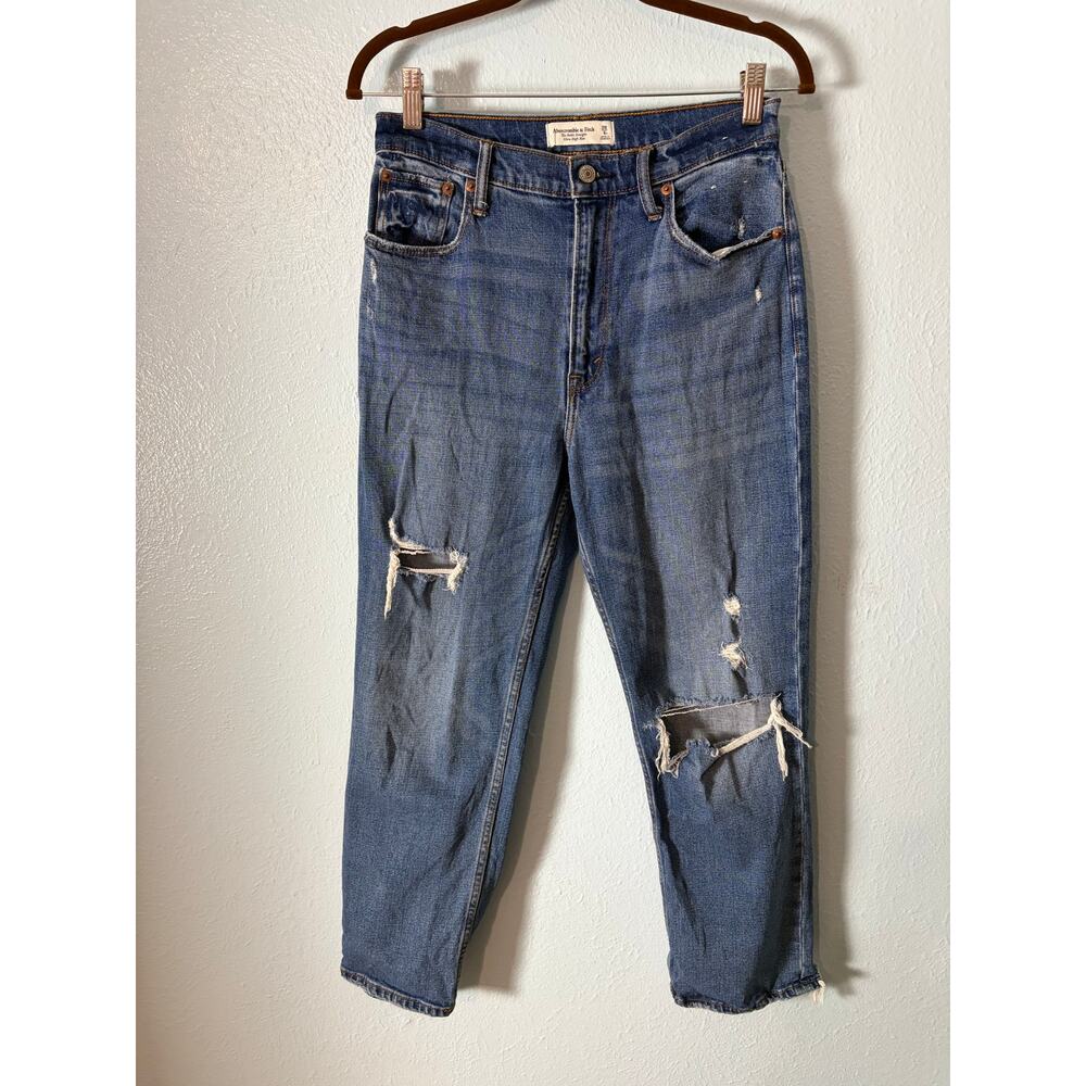Abercrombie The Ankle Straight Ultra High Rise Distressed Raw Hem Jeans 28